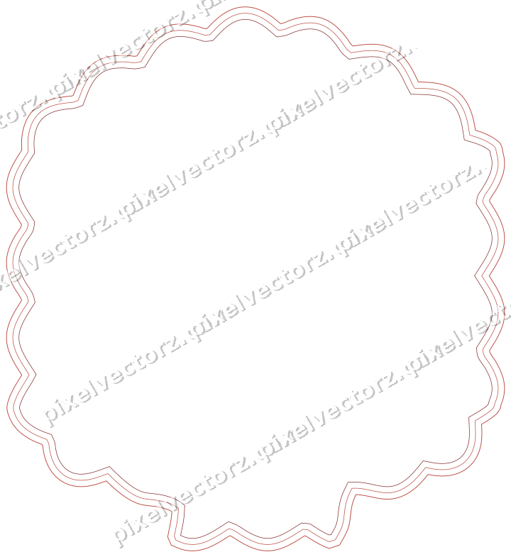 Decorative line art frame in dark red and dark green with label plaque