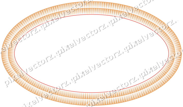 Decorative line art frame in red and orange with oval and dentil