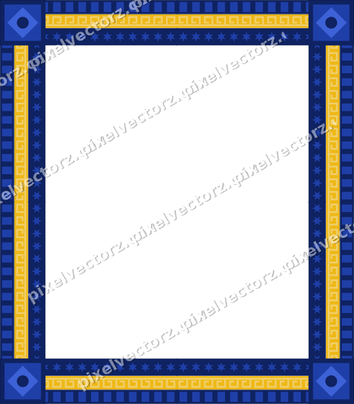 Decorative picture frame border in amber and blue with dentil
