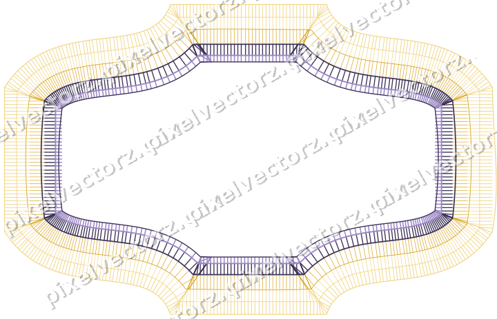 Decorative line art frame in amber and purple with label plaque