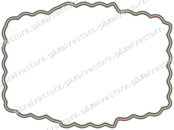 Decorative line art frame in dark green and red with label plaque
