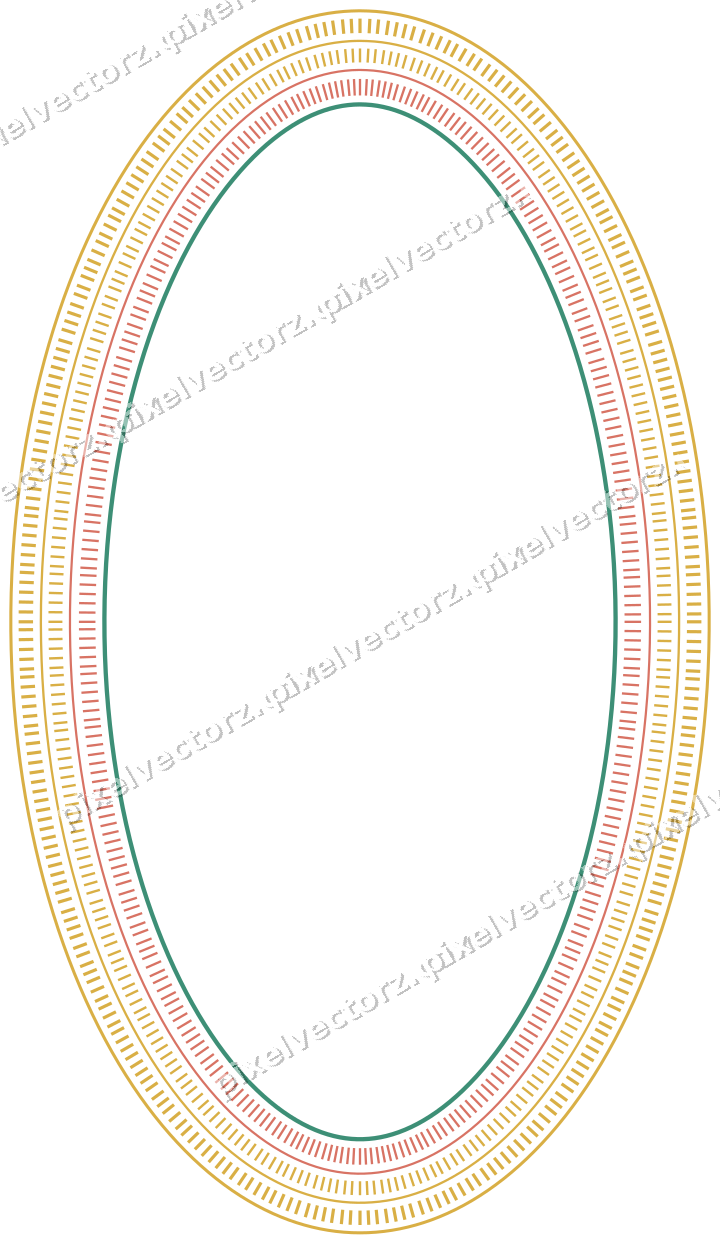 Decorative line art frame in amber and green with oval and dashed line