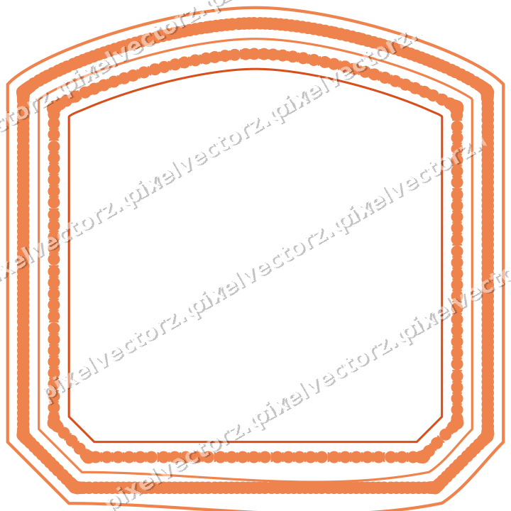 Decorative line art frame in orange and teal with label plaque