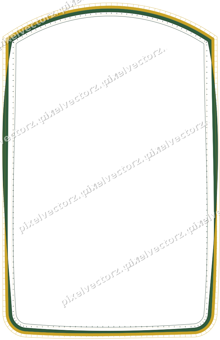 Decorative line art frame in dark green and amber with label plaque
