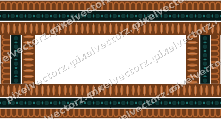 Decorative picture frame border in orange and teal with arcade frieze