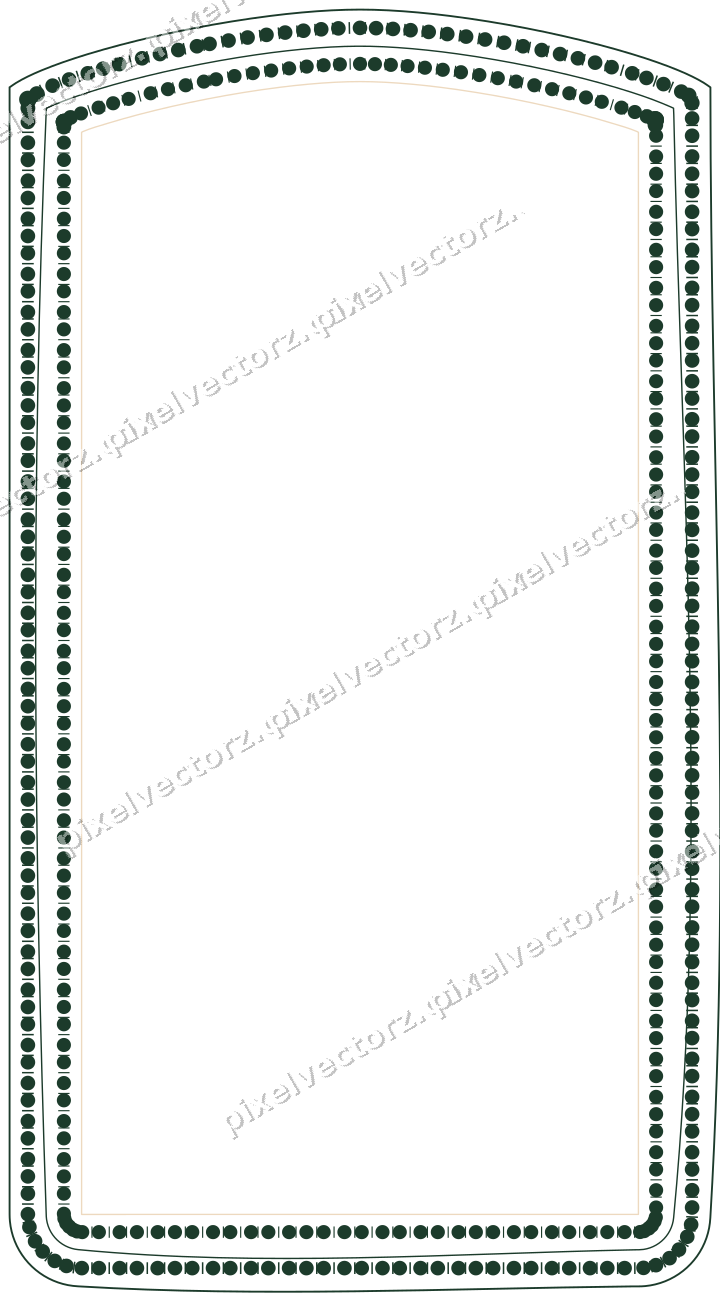Decorative line art frame in dark green and orange with label plaque