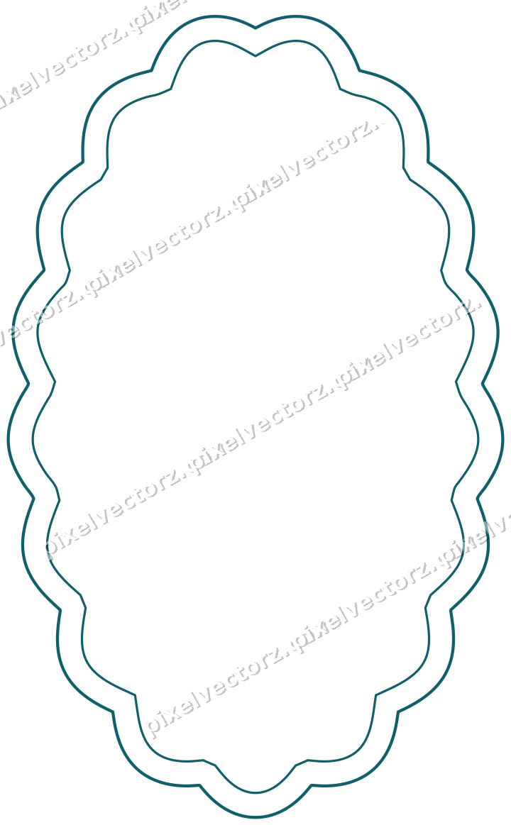 Decorative line art frame in amber and dark teal with oval