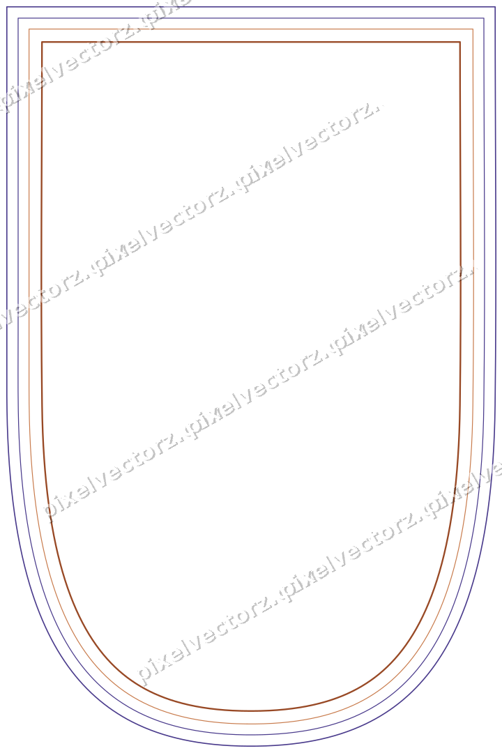Decorative line art frame in orange and blue with shield