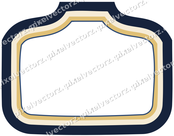 Decorative line art frame in dark blue and amber with label plaque