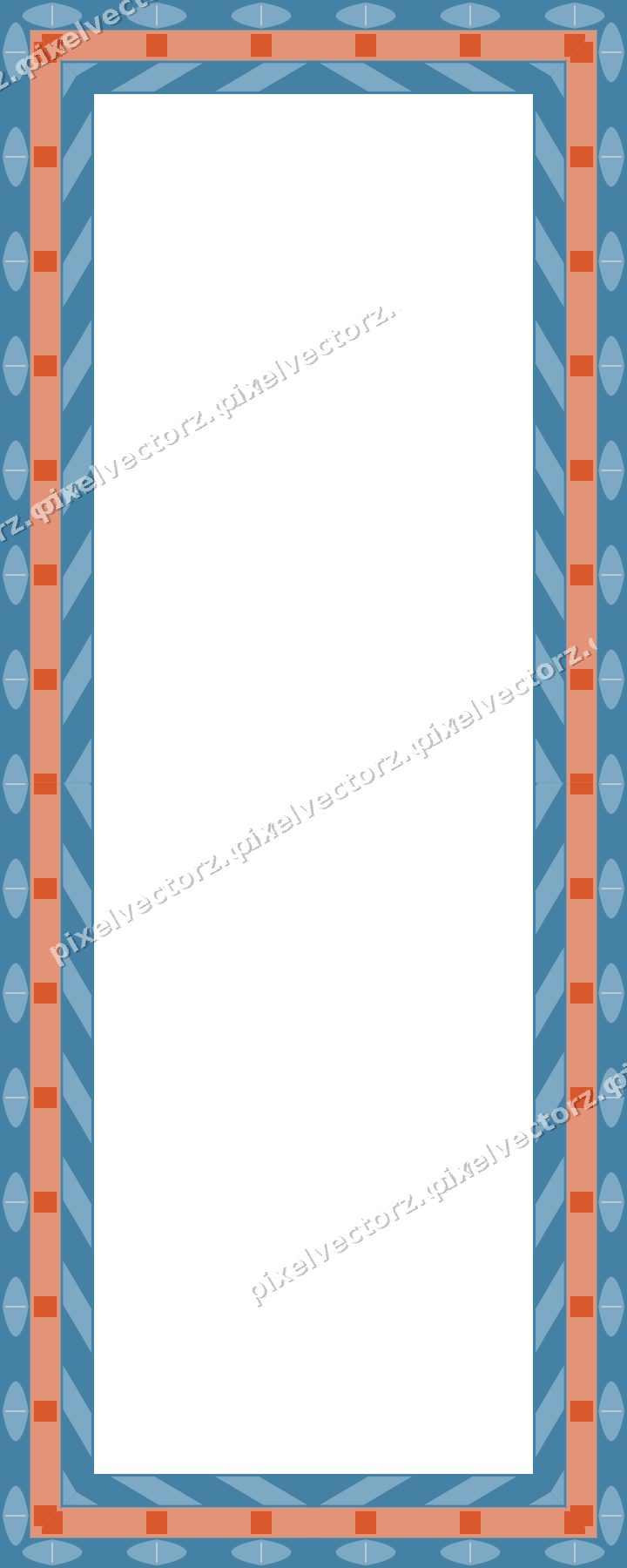 Decorative picture frame border in orange and cyan with leaf moulding