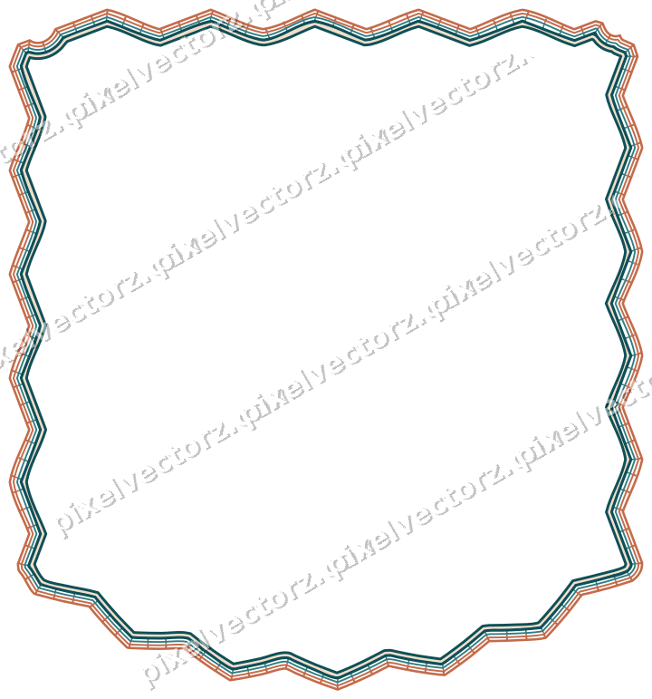Decorative line art frame in dark teal and orange with label plaque
