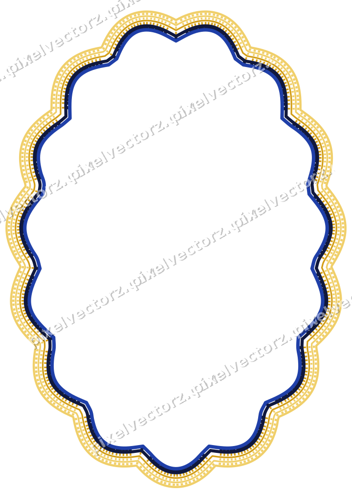 Decorative line art frame in amber and blue with oval