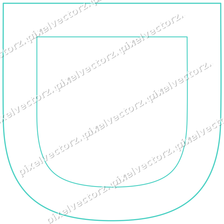 Decorative line art frame in orange and teal with shield