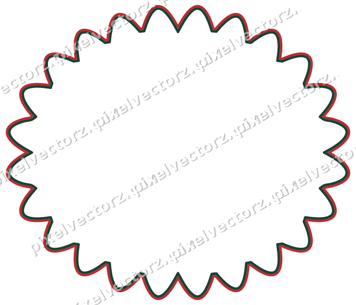 Decorative line art frame in dark green and red with oval
