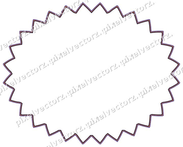 Decorative line art frame in orange and blue with oval and zigzag edge