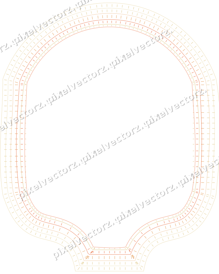 Decorative line art frame in red and orange with label plaque