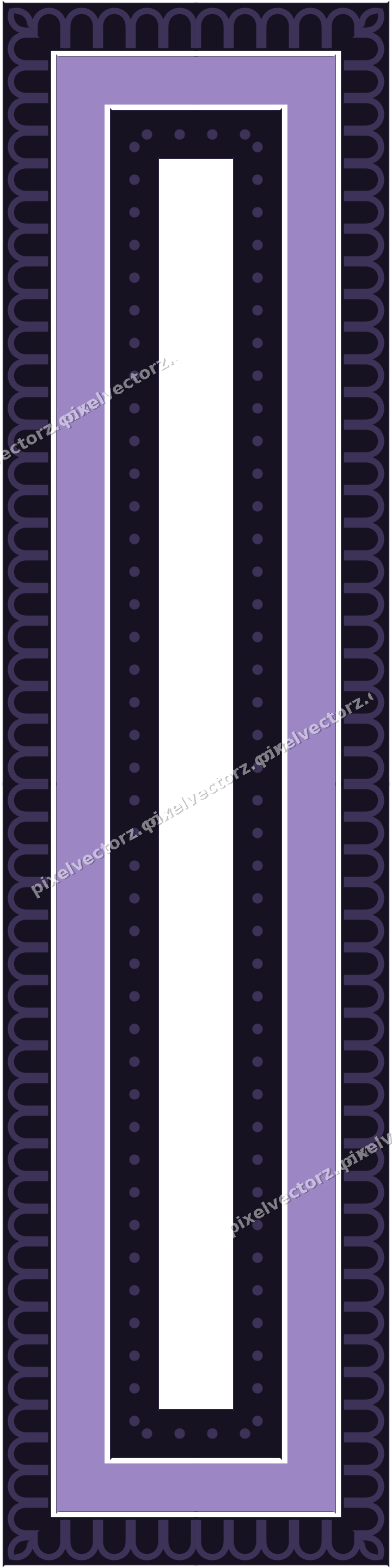 Decorative picture frame border in amber and purple with arcade frieze