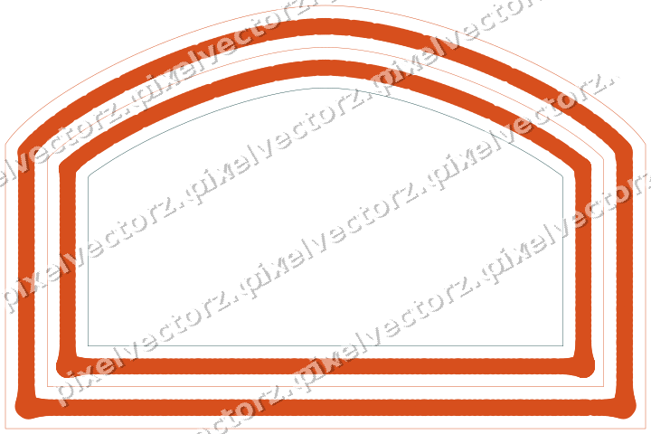 Decorative line art frame in orange and teal with label plaque