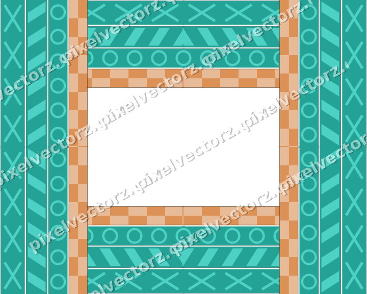 Decorative picture frame border in orange and teal with ring chain