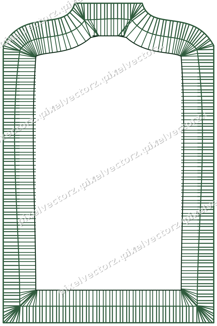 Decorative line art frame in dark green and amber with label plaque