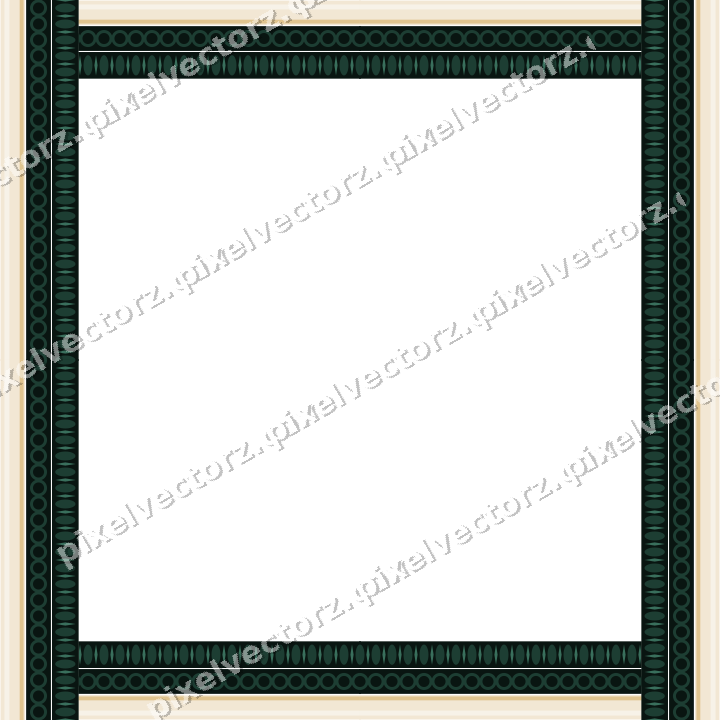 Decorative picture frame border in dark green and red with ring chain