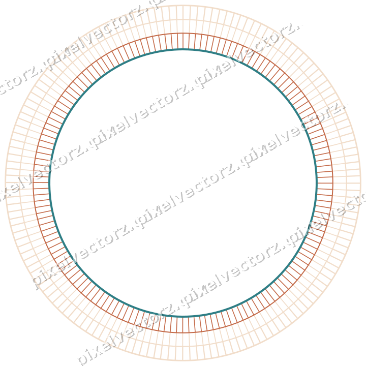 Decorative line art frame in dark teal and orange with oval