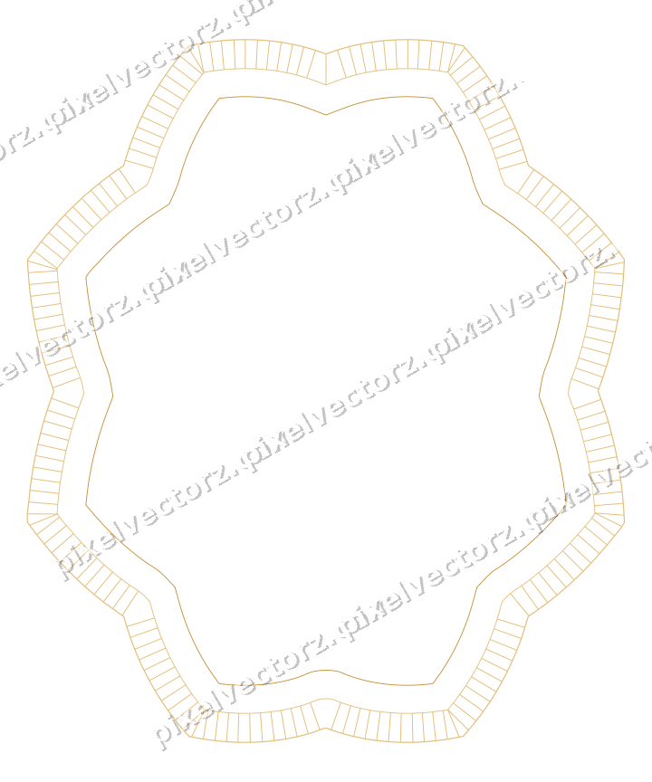 Decorative line art frame in amber and dark teal with oval