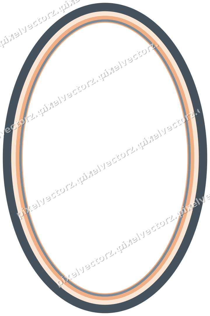 Decorative line art frame in blue and orange with oval and solid band