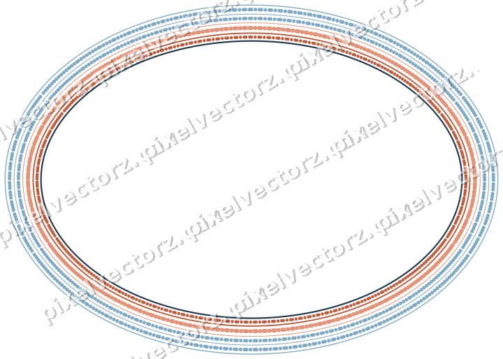 Decorative line art frame in orange and cyan with oval and dotted line