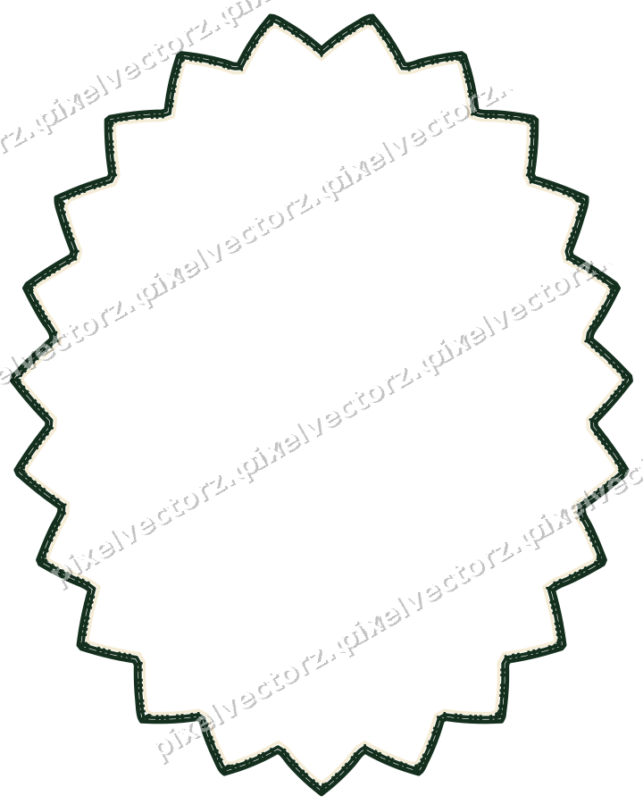 Decorative line art frame in dark green and amber with oval
