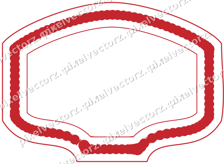 Decorative line art frame in dark green and red with label plaque