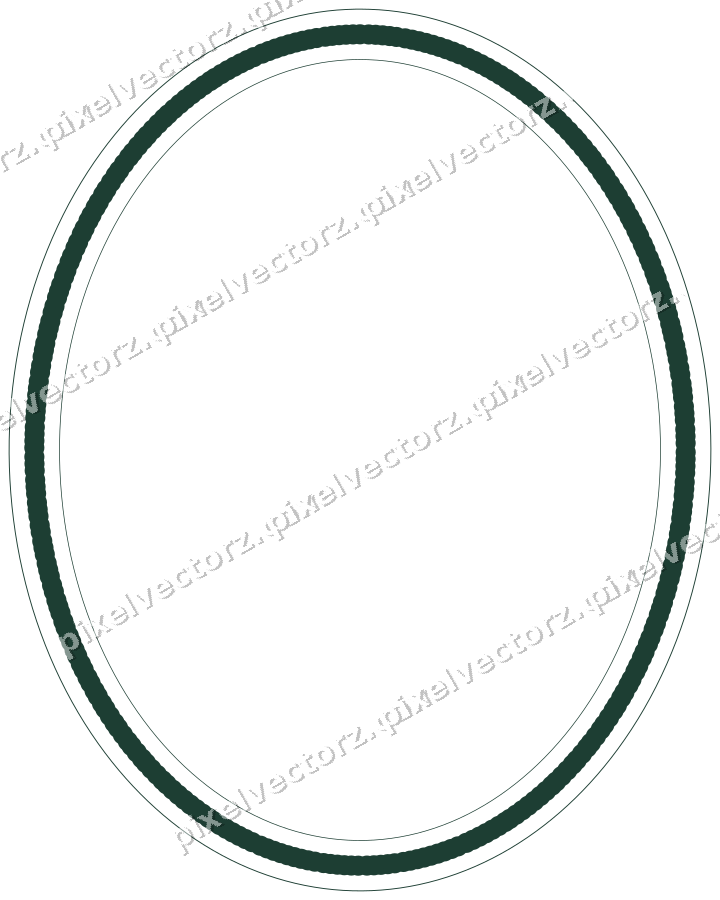 Decorative line art frame in dark red and dark green with oval
