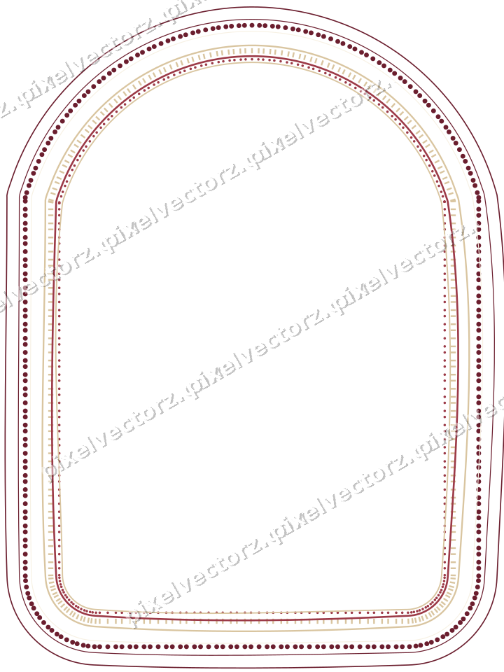 Decorative line art frame in dark pink and red with label plaque