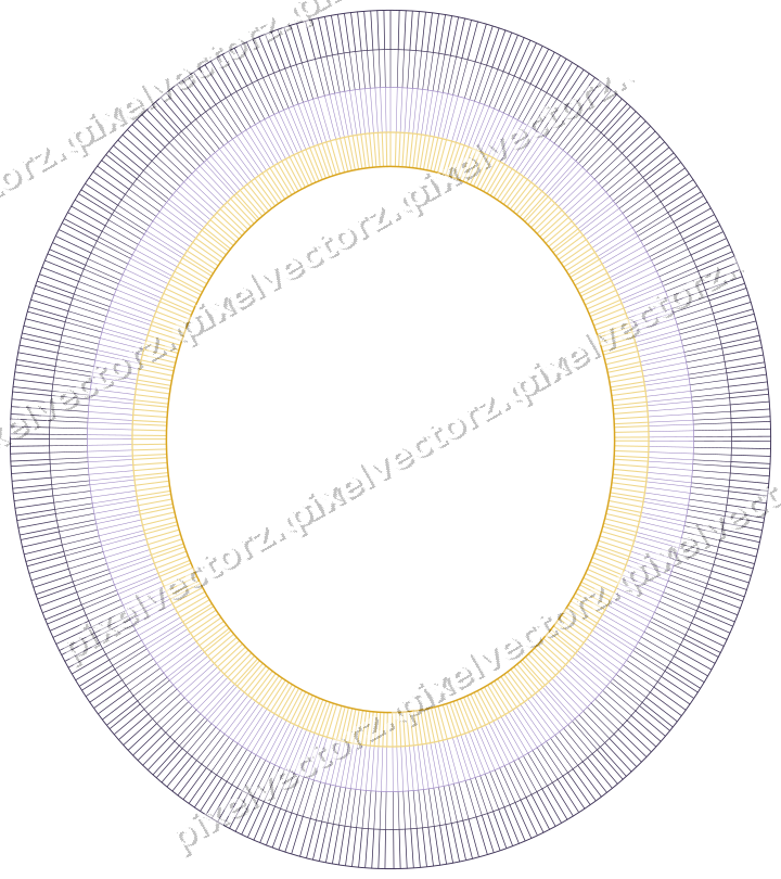 Decorative line art frame in amber and purple with oval and hatching
