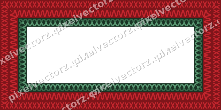 Decorative picture frame border in dark green and red with wave band