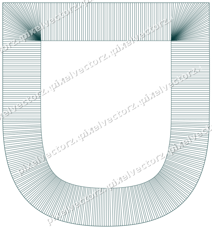 Decorative line art frame in orange and teal with shield and hatching