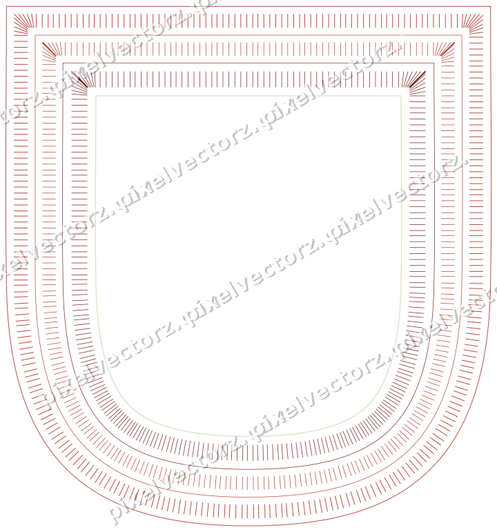 Decorative line art frame in dark red and dark green with shield