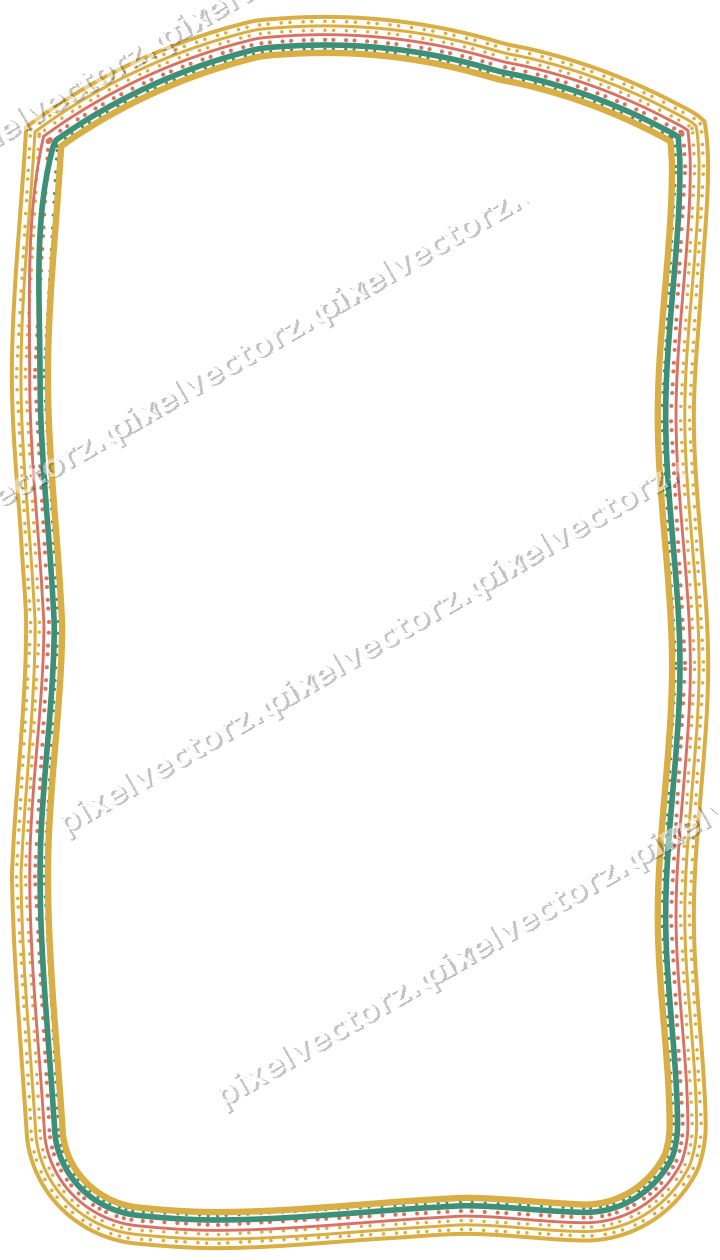 Decorative line art frame in amber and green with label plaque