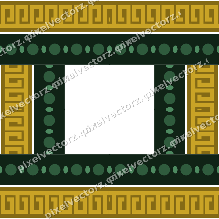 Decorative picture frame border in dark green and amber with greek key
