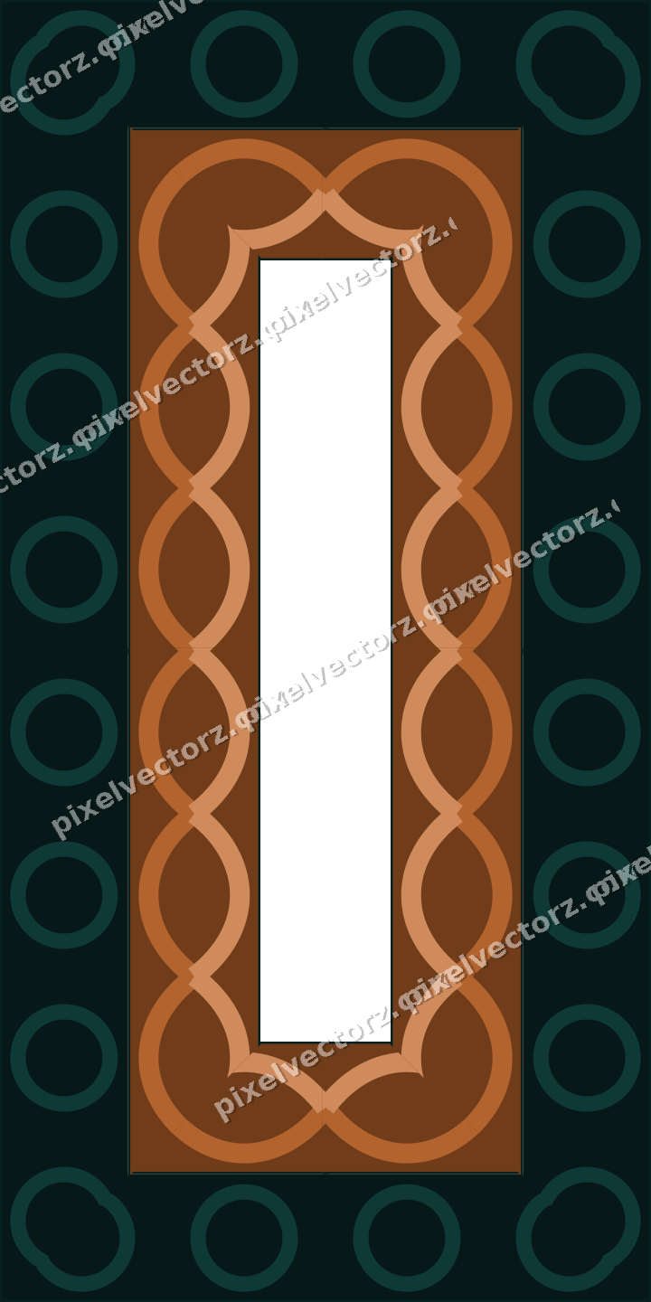 Decorative picture frame border in orange and teal with guilloche