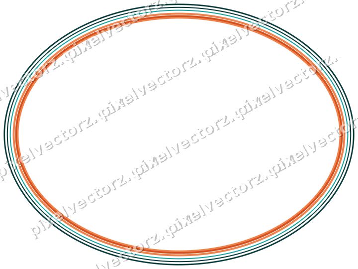 Decorative line art frame in orange and teal with oval