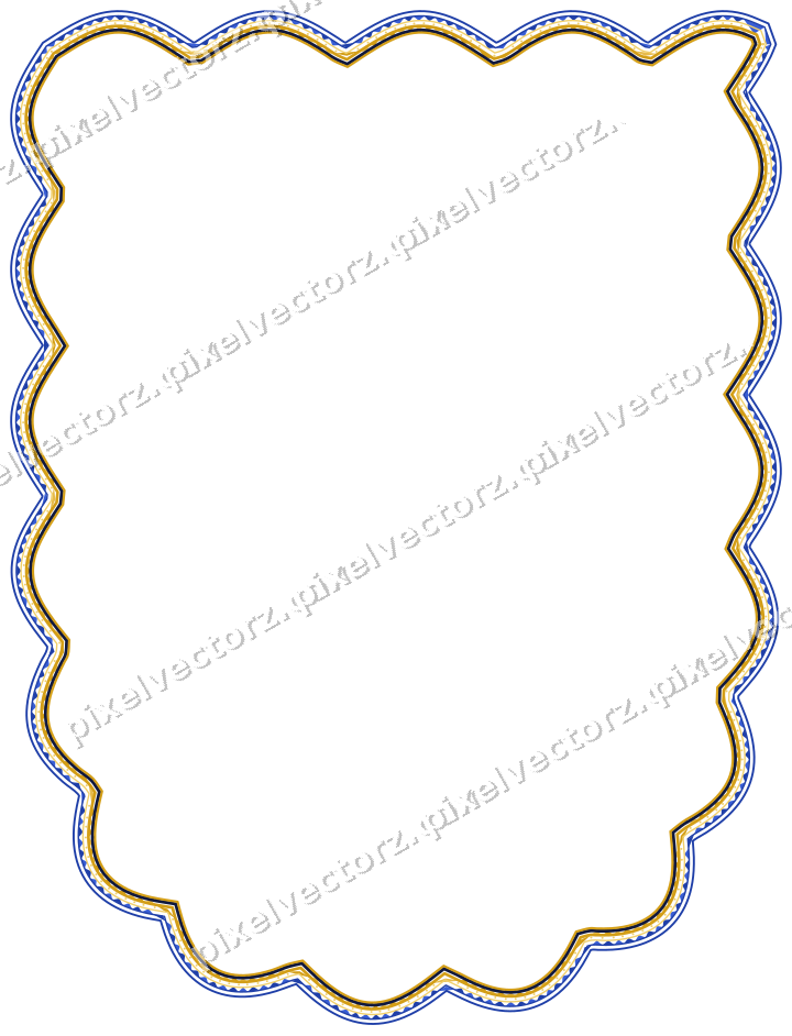 Decorative line art frame in amber and blue with shield