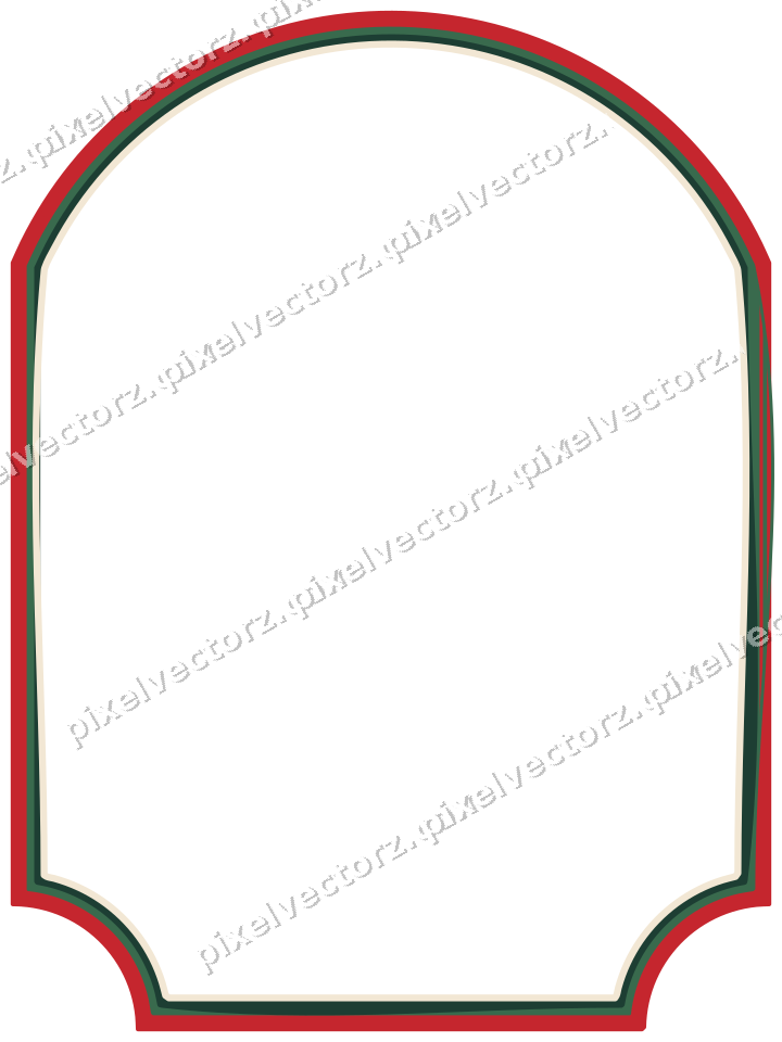 Decorative line art frame in dark green and red with label plaque