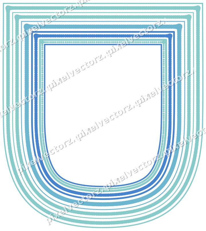 Decorative line art frame in blue and cyan with shield and dotted line
