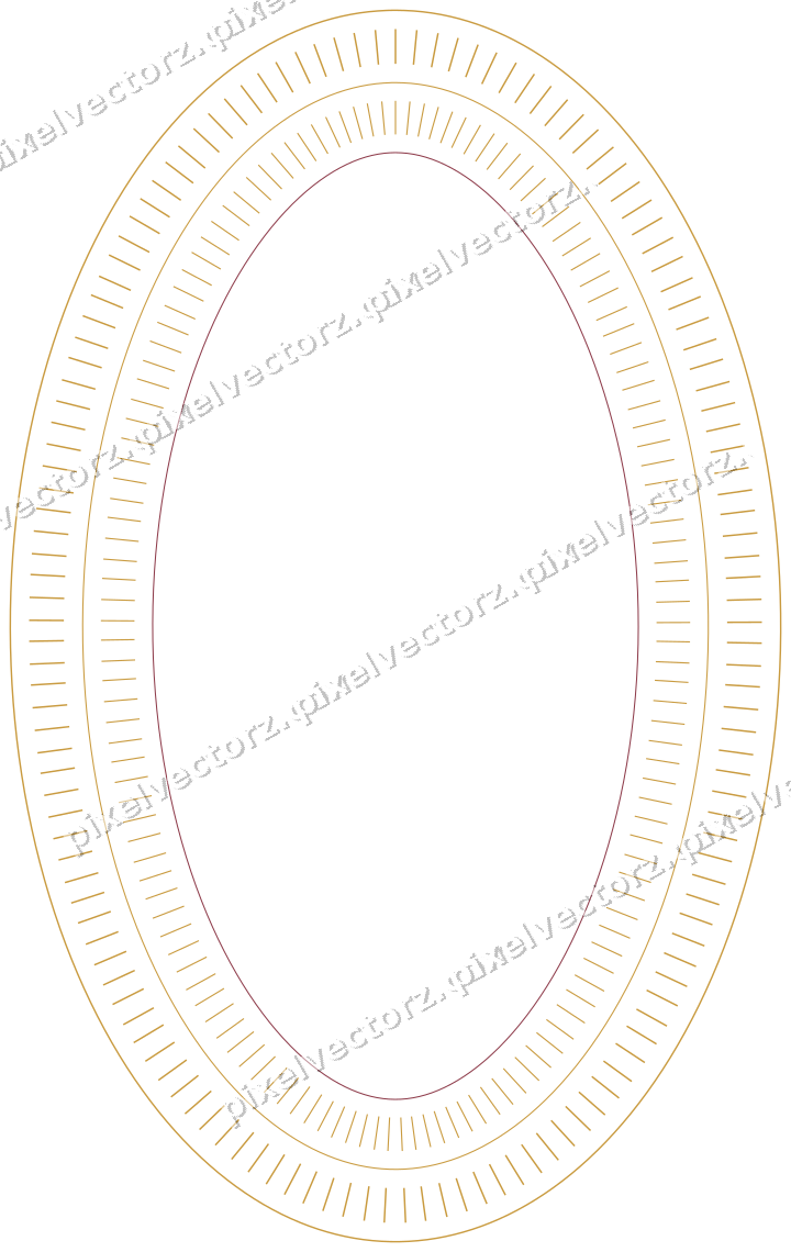 Decorative line art frame in dark pink and amber with oval