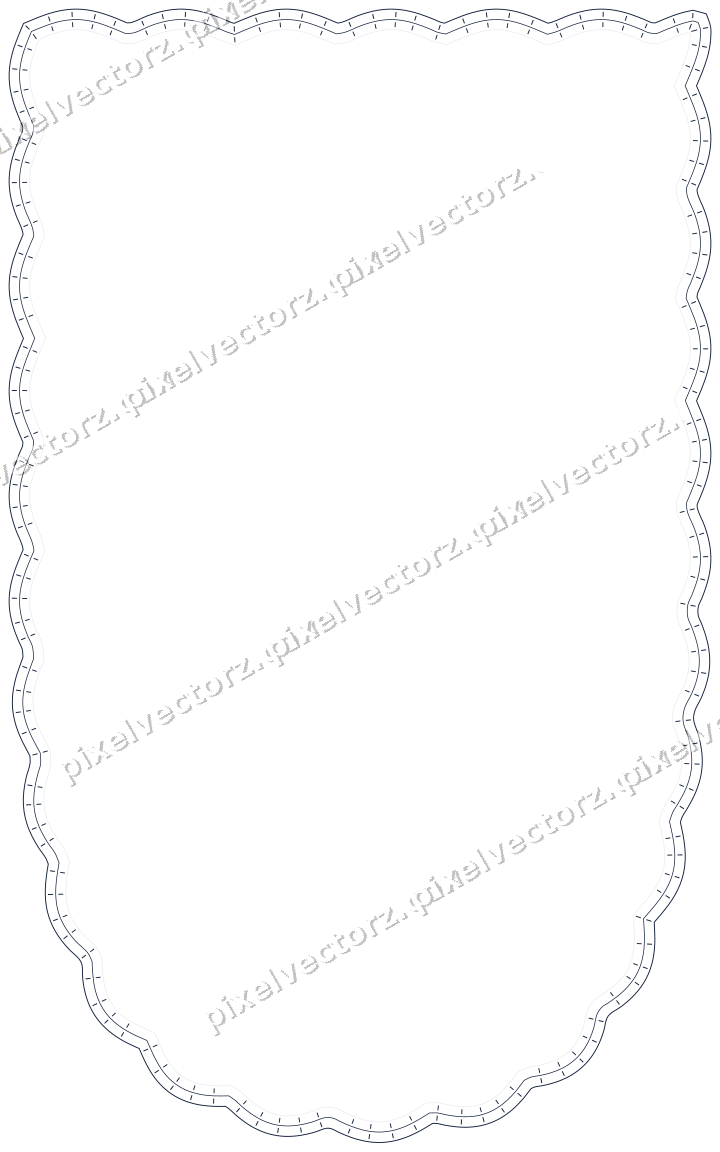 Decorative line art frame in dark blue and white with shield