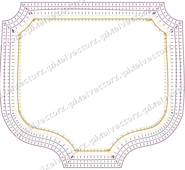 Decorative line art frame in dark magenta and amber with label plaque