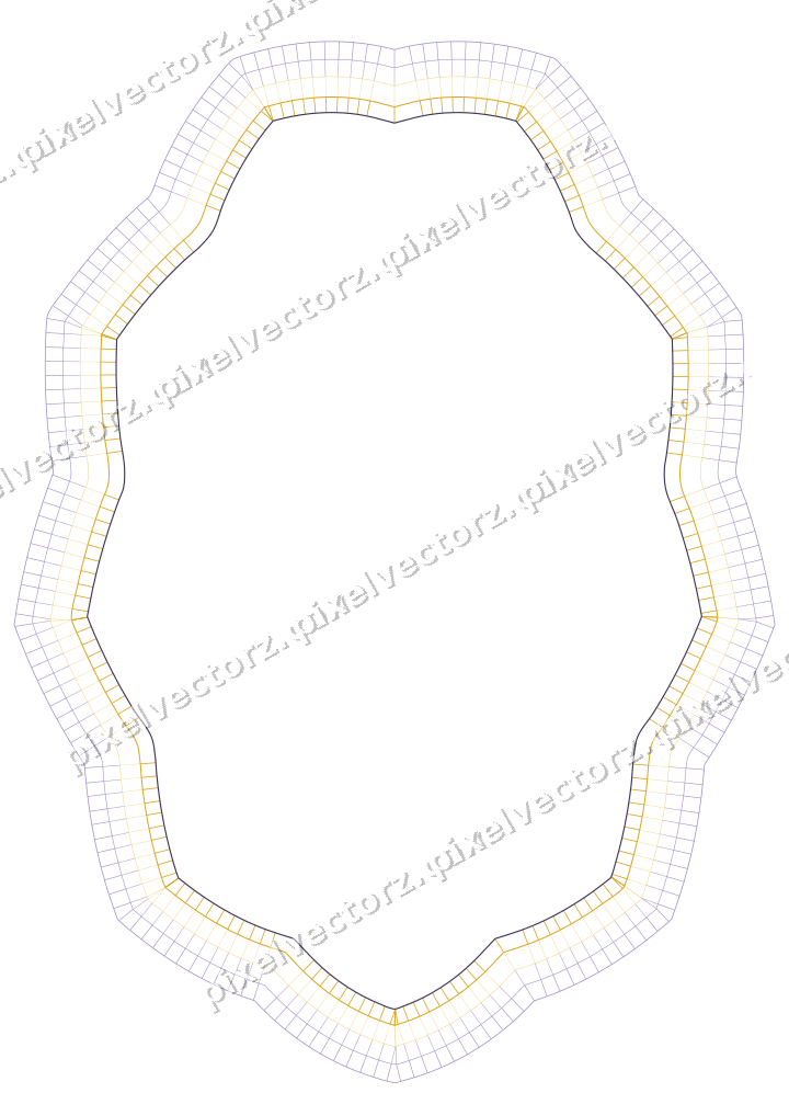 Decorative line art frame in amber and purple with oval