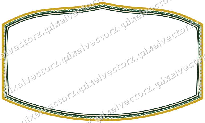 Decorative line art frame in dark green and amber with label plaque