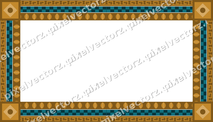Decorative picture frame border in amber and dark teal with greek key